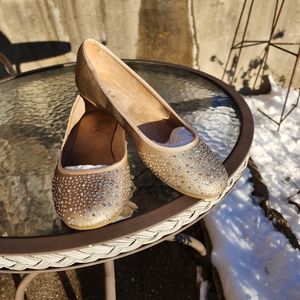 Style & Co Angelynnr 9.5W Fancy Gold Metallic Beaded Flats Evening Shoes
